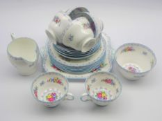 Shelley 'Crochet' pattern teaset comprising 6 cups and saucers, 6 plates, milk jug,