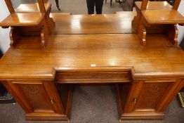 Large late Victorian oak mirror back sideboard,