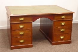 Edwardian mahogany twin pedestal partners desk, inset green leather writing surface,