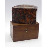 Regency Tortoiseshell tea caddy of bowed rectangular design with radial fluted front,