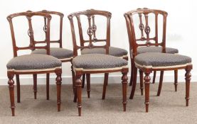Set six Victorian walnut dining chairs, carved cresting rail,