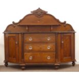 Victorian stained pine break bow front chiffonier, scrolled acanthus carved top rail,