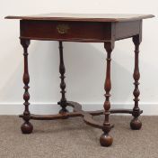 18th century oak low boy side table, rectangular moulded top above single frieze drawer,