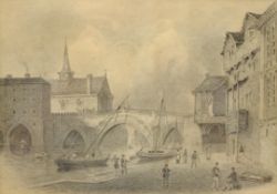 Henry Cave (British 1779-1836): 'Ouse Bridge, York', pencil drawing signed with initials