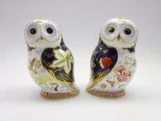 Pair of Royal Crown Derby paperweights 'Daybreak Owl' and 'Twilight Owl',