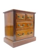 Late Victorian walnut four drawer collector's cabinet on a plinth base W33cm x H35cm