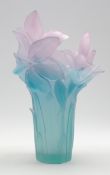 Daum Pate-De-Verre 'Amaryllis' pink and blue art glass vase H39cm Condition Report &
