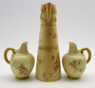 Royal Worcester ewer painted with sprays of flowers and gilded loop handle on a blush ivory ground.