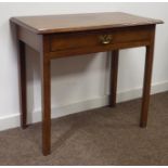 18th century oak side table, rectangular moulded top above single frieze drawer,