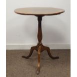 19th century oak circular tea table, raised on baluster shaped column, tripod base,