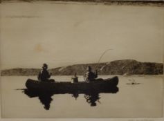 Norman Wilkinson CBE RI (British 1878-1971): Fishing on the Lake, drypoint etching signed in pencil