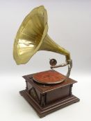 Early 20th century HMV wind up table top gramophone, NO 533, with brass horn,