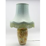 Japanese vase column table lamp decorated with panels of figures in orange and gilt and with