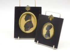 19th Century oval silhouette of Jacob Barrett died 1858 8cm x 6cm and another silhouette of a lady