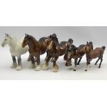 Two Beswick shire mares in brown and grey gloss No. 818, brown cantering shire No.