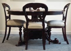 Victorian style french polished mahogany dining table, circular moulded top,