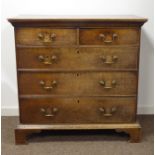 George III oak chest, projecting top over two short and three long graduating drawers, bracket feet,