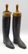 Pair of gentleman's black leather riding boots with wooden trees Condition Report &