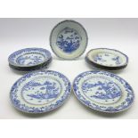 Pair of 18th Century Nankin plates decorated in blue and white with vases, flowers etc D23cm,