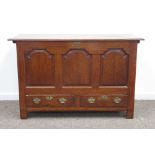 18th century oak mule blanket chest, rectangular moulded hinged top,