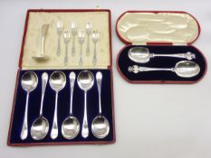 Cased pair of Art Nouveau plated serving spoons by William Base,