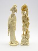Late 19th Century Japanese carved ivory standing figure of a lady, her robe engraved with flowers,