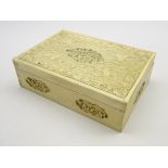 Cantonese carved ivory rectangular box with a centre pierced and carved figure panel W12.