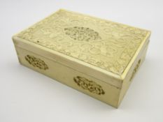 Cantonese carved ivory rectangular box with a centre pierced and carved figure panel W12.