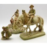 Royal Dux figure of a boy on a plough horse H35cm,