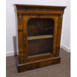 Victorian walnut pier display cabinet, projecting cornice over floral marquetry inlaid frieze,