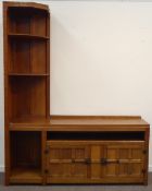 Peter 'Rabbitman' Heap Yorkshire oak side cabinet, raised corner with two bow front shelves,