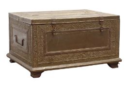 Middle Eastern brass covered hardwood box with hinged half lid,