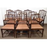 Set ten (eight + two) Georgian style mahogany dining chairs,