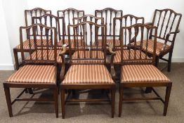 Set ten (eight + two) Georgian style mahogany dining chairs,