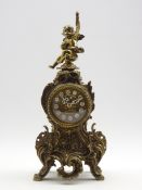 French style cast gilt metal cartouche shaped mantel clock,
