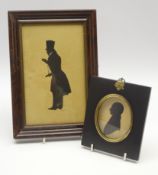 Full length silhouette of a gentleman by C Houseman 21cm x 13cm and an oval silhouette of John