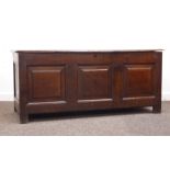 18th century oak blanket box, moulded top above, three fielded panel front, stile supports, W136cm,