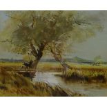 Austen Hayes (British Contemporary): 'Old Willows on the Somerset Levels' and View of a Harbour,