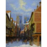 Derek Braithwaite (British Contemporary): 'Low Petergate, York', acrylic on paper signed,