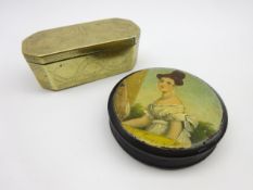 19th Century papier mache circular snuff box,