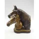Lladro sculpture of two horses heads on wooden plinth H29cm Condition Report & Further