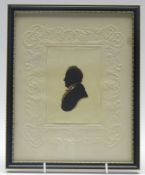 19th Century painted silhouette of a gentleman on a De La Rue page 12cm x 8cm Condition