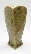 Martin Brothers stoneware vase of square tapering form decorated with flowers and trailing leaves