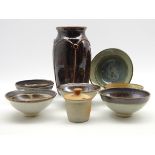 Barbara Cass (1921-1992) 4 studio pottery bowls, impressed 'Arden' D13cm, Mick Arnup bowl,