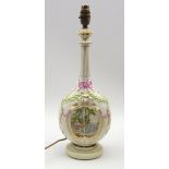 Berlin porcelain table lamp decorated with panels of figures within gilded cartouches and with