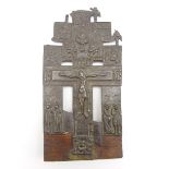 Early 19th Century Russian Orthodox metal crucifix with script to the reverse 24cm x 12cm