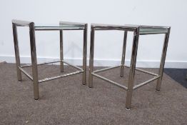 Pair of chrome and glass lamp tables, 40cm x 43cm,