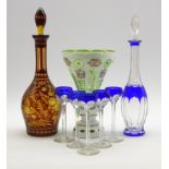 Bohemian overlaid glass baluster vase decorated with floral sprays H23cm,