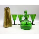 Set of four 19th Century green glass goblets,