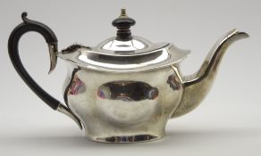Bachelor's silver oval teapot with blackwood handle and lift Birmingham 1903 Maker Jones and